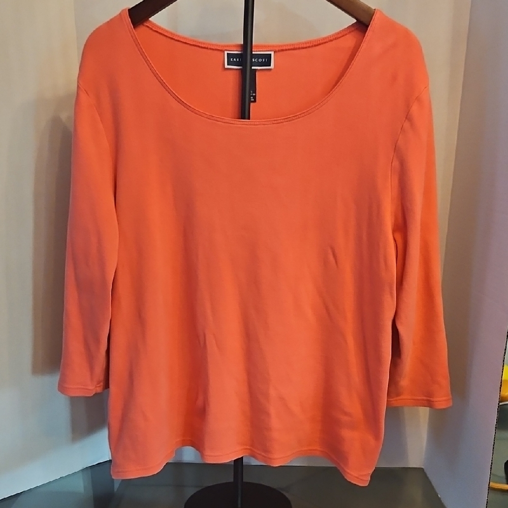 Karen Scott Coral Long Sleeve Women's Top